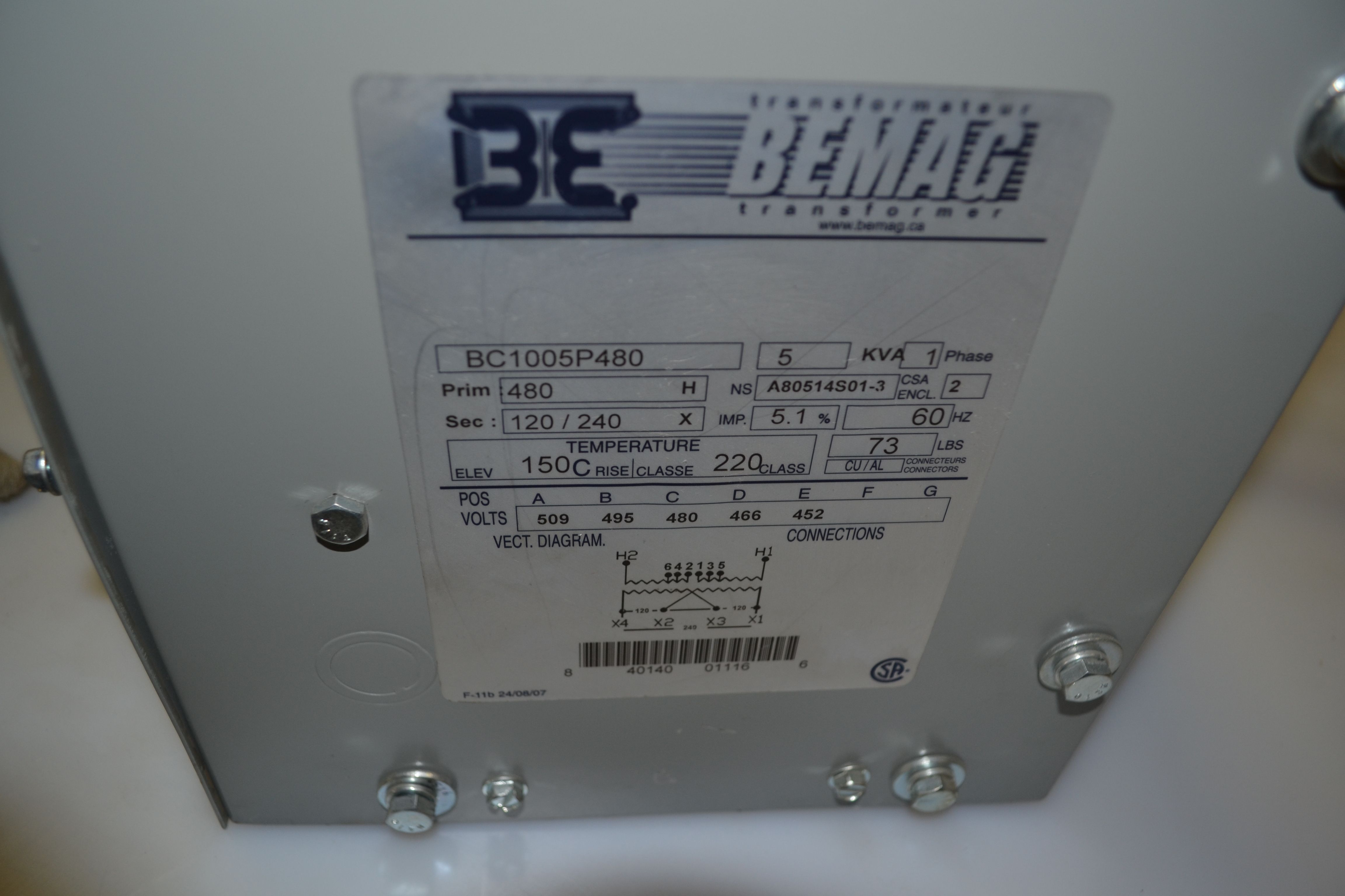 BEMAG TRANSFORMATEUR 5KVA  BC1005P480